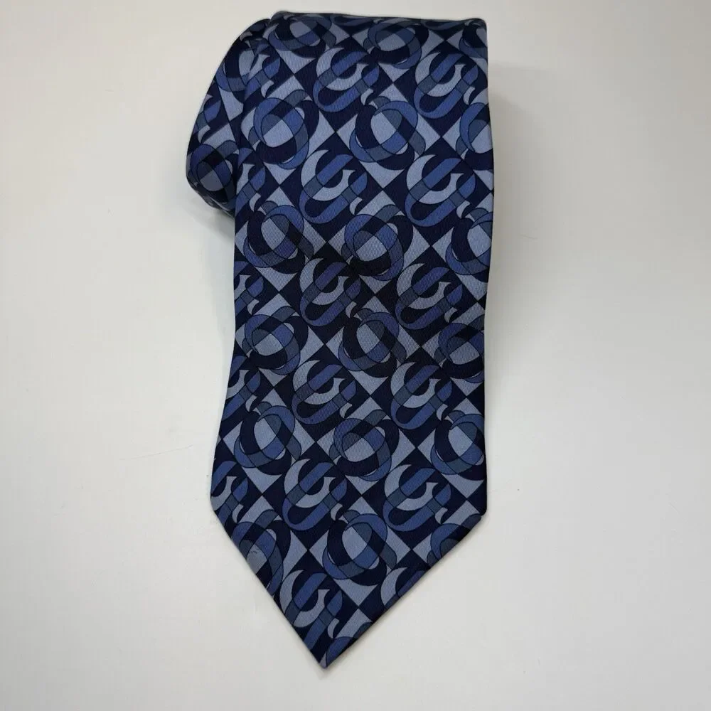 GUCCI Made In Italy Blue Geometric 100% Silk Tie